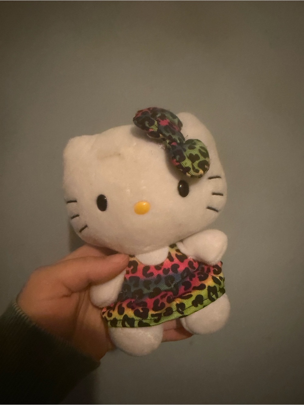 Hello Kitty Plush Doll in White with Rainbow Leopard Print Dress